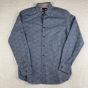 Ted Baker London Dress Shirt Men's 4 Blue Floral AOP Collared Button Down Preppy